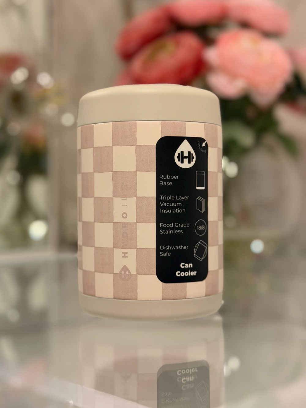 HydroJug SANDSTONE Tan Watercolor Checkers LIMITED EDITION can cooler 12OZ